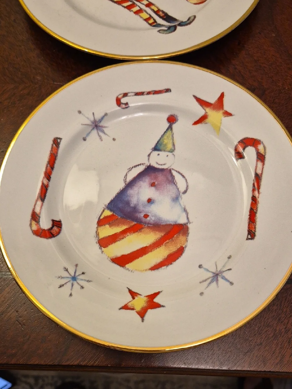 ROSANNA Italy, LOT of 4 Salad Plates, Christmas‎ Plates Candy Cane Bear Snowman